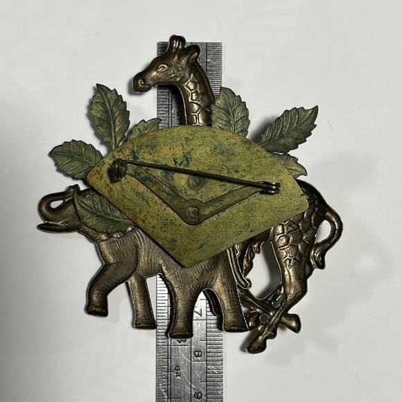 Vintage Mixed Metal Safari Animal Brooch, Elephant & Giraffes - Picture 6 of 6